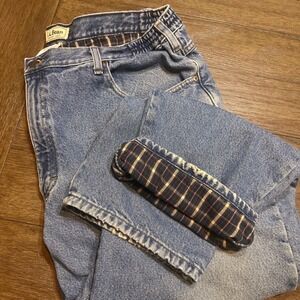 VTG LL Bean Flannel Blanket Lined‎ Jeans Comfort Waist Denim Work Pants 42x29